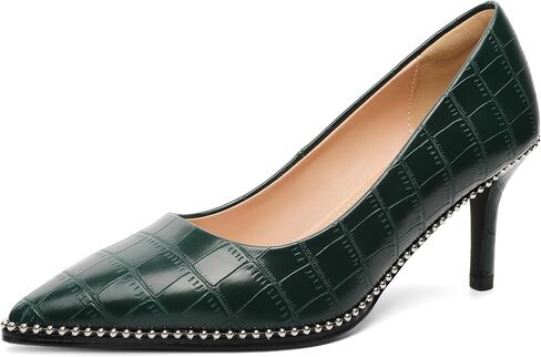 Women's Mid Stiletto Heels Low Kitten Heels Closed Pointey Toe Pumps Slip-on Sliver Beads Pumps Ladies Work Office Dress Shoes 2.5 Inches in Saudi Arabia