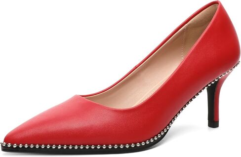 Women's Mid Stiletto Heels Low Kitten Heels Closed Pointey Toe Pumps Slip-on Sliver Beads Pumps Ladies Work Office Dress Shoes 2.5 Inches in Saudi Arabia