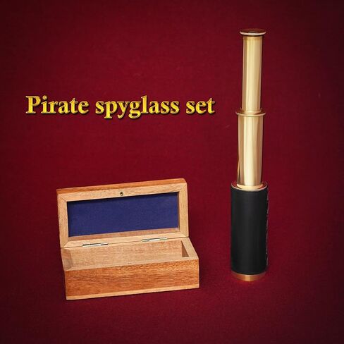 Mythrojan Brass Handheld Telescope 9" Mini Leather Brass Spyglass with Wooden Box - Pirate Telescope, Spyglass Collapsible Monocular Decorative Telescope Perfect for Gift in Saudi Arabia