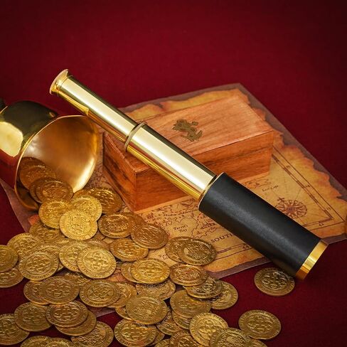Mythrojan Brass Handheld Telescope 9" Mini Leather Brass Spyglass with Wooden Box - Pirate Telescope, Spyglass Collapsible Monocular Decorative Telescope Perfect for Gift in Saudi Arabia