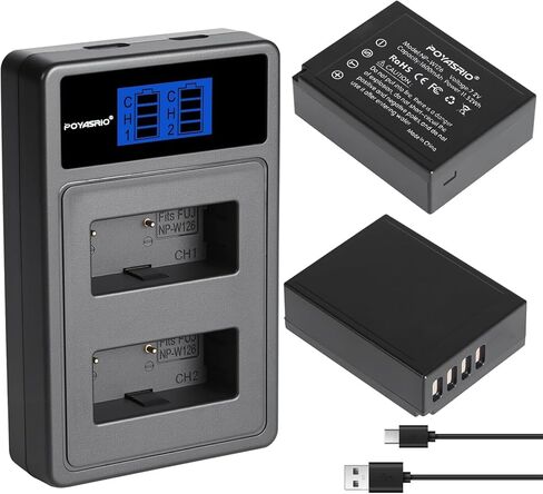 عبوتان من بطارية NP-W126/W126S وشاحن مزدوج لكاميرات فوجي فيلم X100V، X100F، X-A5، X-A10، X-E4، X-Pro2، X-Pro3، X-T1، X-T2، X-T3، X-T10، X-T20، X-T30، X-T30 II، X-T100، اكس-T200 فاين بيكس in Kuwait
