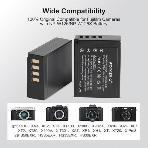 عبوتان من بطارية NP-W126/W126S وشاحن مزدوج لكاميرات فوجي فيلم X100V، X100F، X-A5، X-A10، X-E4، X-Pro2، X-Pro3، X-T1، X-T2، X-T3، X-T10، X-T20، X-T30، X-T30 II، X-T100، اكس-T200 فاين بيكس in Kuwait