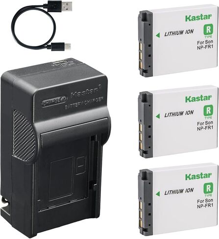 بطارية Kastar 3 عبوات وشاحن تيار متردد وUSB-C، متوافق مع Sony NP-FR1 BC-CS3 لكاميرات Cyber-Shot DSC-P100 P150 P200 T30 T50 G1 V3 الرقمية in Kuwait