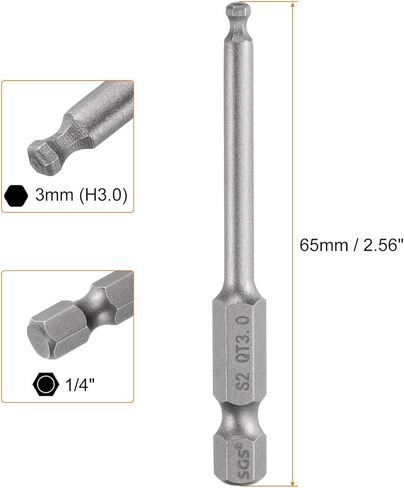 5pcs Ball End Hex Screwdriver Bit 3mm (H3.0) Tip 1/4" Hex Shank 65mm (2.56") Long Magnetic Ball Head Bits Industrial Grade S2 Steel Metric Screw Driver Bit in Saudi Arabia