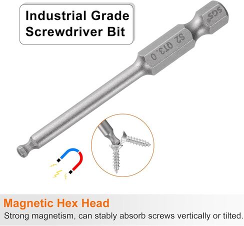 5pcs Ball End Hex Screwdriver Bit 3mm (H3.0) Tip 1/4" Hex Shank 65mm (2.56") Long Magnetic Ball Head Bits Industrial Grade S2 Steel Metric Screw Driver Bit in Saudi Arabia