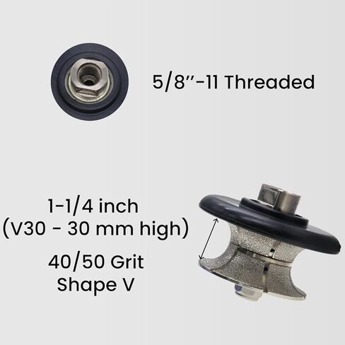 1-1/4 Inch Full Bullnose Diamond Profile Wheel, Hand Profiler Router Bit Wheel for Granite Marble Concrete, 40/50 Grit, Shape V, 5/8’’-11 Thread in Saudi Arabia