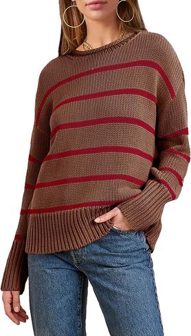 Women's 2025 Fall Roll Neck Pullover Sweaters Trendy Long Sleeve Ribbed Knit Striped Jumper Tops in Saudi Arabia