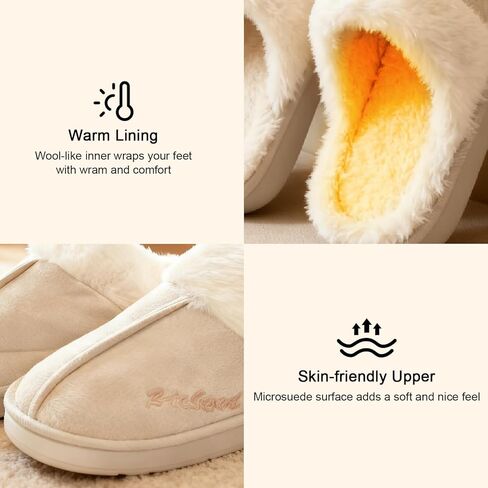 Thick-Soled Fuzzy Slippers with Anti-Slip Sole, Warm Plush Lined Short Ankle Slippers for Women Men in Saudi Arabia