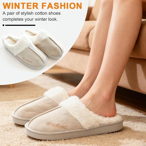 Thick-Soled Fuzzy Slippers with Anti-Slip Sole, Warm Plush Lined Short Ankle Slippers for Women Men in Saudi Arabia