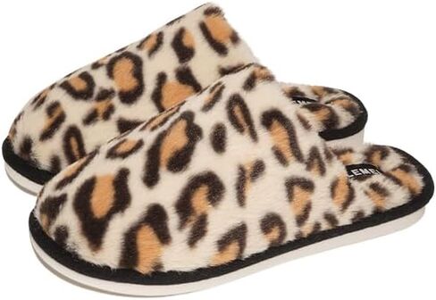 Leopard Print Plush House Slippers - Warm Lined EVA Sole Indoor Winter Slippers for Women in Saudi Arabia