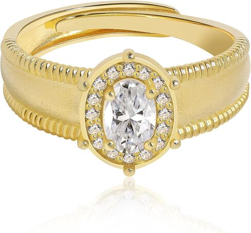 Meissa Sterling Silver Oval Cut Solitaire Cubic Zirconia CZ Wedding Promise Band Rings for Women Her Classic Marriage Engagement Rings Size Adjustable 5-9, Gold in Saudi Arabia