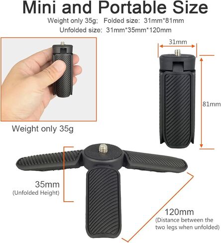 حامل ثلاثي صغير لجيب DJI OSMO 3، حامل ثلاثي محمول باليد ومقبض ذاتي الالتصاق للمكتب مع خيط 1/4 بوصة لـ DJI OSMO NANO Action 6 5 Pro 4/Gopro13 12/Insta360 X5 X4 Ace Pro/AKASO in Kuwait