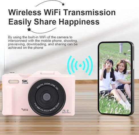 Eujgoov 5K Digital Camera, 75MP Photography Camera with 18X Digital Zoom 3 Inch 180 Degree Flip Screen for Vlogging Live Streaming and Webcasting in Saudi Arabia