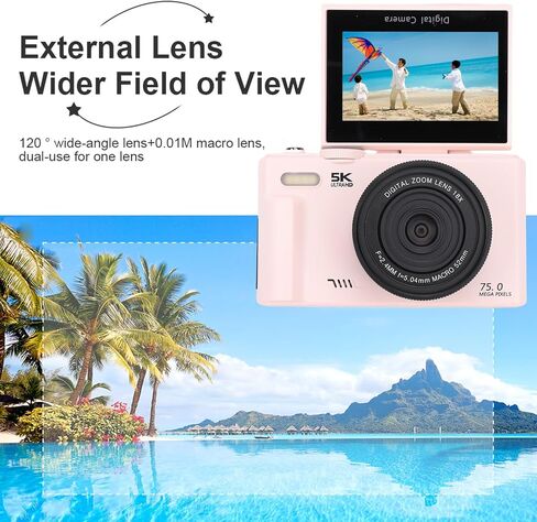 Eujgoov 5K Digital Camera, 75MP Photography Camera with 18X Digital Zoom 3 Inch 180 Degree Flip Screen for Vlogging Live Streaming and Webcasting in Saudi Arabia