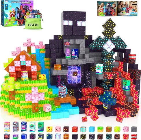 Magnetic Blocks - Build Mine Magnet World, STEM Magnetic Building Blocks for Kids Ages 4-6 6-8 8-12, Building Toys Games for Boys Girls Ages 3+, Birthday Toys Gifts for Kids Toddlers in Kuwait