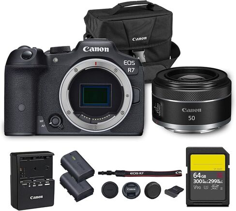 Canon EOS R7 Mirrorless Camera | 32.5MP APS-C Sensor 4K 60p Video | Fast Autofocus In-Body Stabilization for Wildlife and Sports (5137C002) + Canon RF 100-500mm Lens + LP-E6P Battery + 64GB Card + Bag in Saudi Arabia