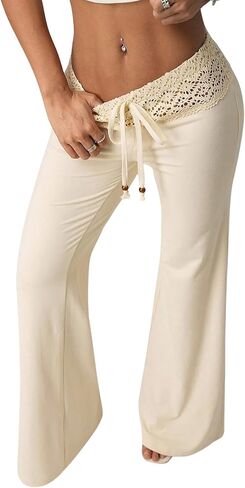 بنطلون نسائي طويل من Verdusa مصنوع من نسيج الكروشيه كاجوال بأرجل مستقيمة in Kuwait