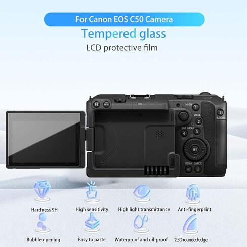واقي شاشة لكاميرا Canon EOS C50، زجاج مقسى عالي الدقة، صلابة 9 ساعات، خدش، مضاد لبصمات الأصابع، واقي غشاء من الزجاج المقوى لكاميرا Canon EOS C50 [عبوة من قطعتين] in Saudi Arabia
