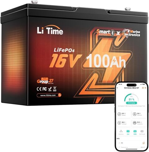 Litime 16V 100ah LifePo4 Lithium Lithium Battery ، Bluetooth 5.0 ، التدفئة الذاتية والحماية المنخفضة للإيقاع ، 100A BMS ، أكثر in Kuwait