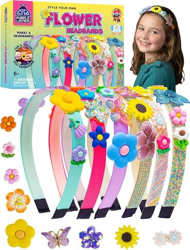 PURPLE LADYBUG Yarn Headband Making Kit for Girls - DIY Craft Set with 6 Headbands, Colorful Yarns, Ribbons, Hair Clips & Glue, Fun Arts & Crafts Activity & Birthday Gift for Girls Ages 5-12 in Kuwait