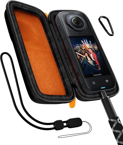 حقيبة حمل ProCase لجهاز Insta360 X5 / X4 (للقفص وغطاء العدسة)، حقيبة حماية صلبة للسفر محمولة متضمنة حلقة تسلق لحزام المعصم لملحقات Insta 360 X4 X5 - برتقالي أسود in Kuwait
