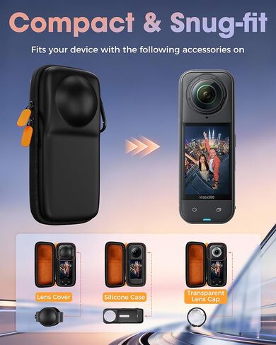 حقيبة حمل ProCase لجهاز Insta360 X5 / X4 (للقفص وغطاء العدسة)، حقيبة حماية صلبة للسفر محمولة متضمنة حلقة تسلق لحزام المعصم لملحقات Insta 360 X4 X5 - برتقالي أسود in Kuwait