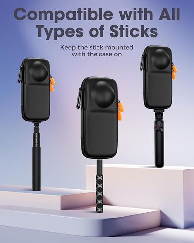 حقيبة حمل ProCase لجهاز Insta360 X5 / X4 (للقفص وغطاء العدسة)، حقيبة حماية صلبة للسفر محمولة متضمنة حلقة تسلق لحزام المعصم لملحقات Insta 360 X4 X5 - برتقالي أسود in Kuwait