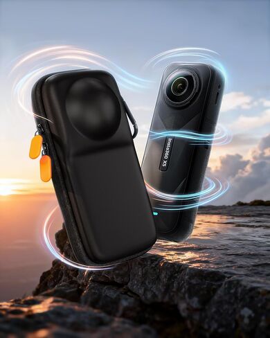 حقيبة حمل ProCase لجهاز Insta360 X5 / X4 (للقفص وغطاء العدسة)، حقيبة حماية صلبة للسفر محمولة متضمنة حلقة تسلق لحزام المعصم لملحقات Insta 360 X4 X5 - برتقالي أسود in Kuwait