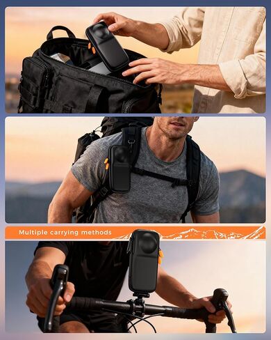 حقيبة حمل ProCase لجهاز Insta360 X5 / X4 (للقفص وغطاء العدسة)، حقيبة حماية صلبة للسفر محمولة متضمنة حلقة تسلق لحزام المعصم لملحقات Insta 360 X4 X5 - برتقالي أسود in Kuwait