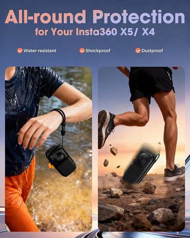 حقيبة حمل ProCase لجهاز Insta360 X5 / X4 (للقفص وغطاء العدسة)، حقيبة حماية صلبة للسفر محمولة متضمنة حلقة تسلق لحزام المعصم لملحقات Insta 360 X4 X5 - برتقالي أسود in Kuwait
