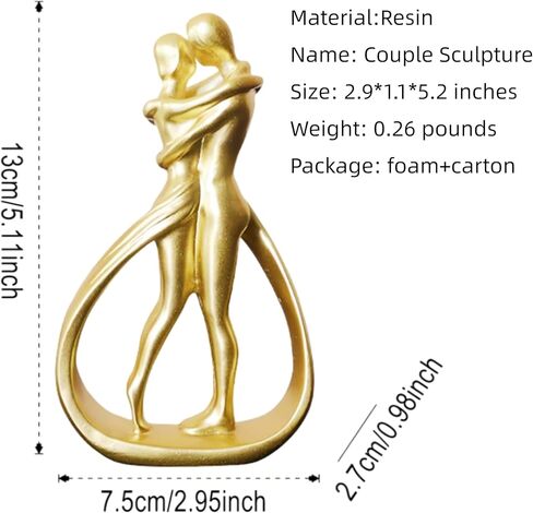 تمثال راتينج للزوجين الشماليين تمثال حب ذهبي رومانسي لديكور المنزل مثالي للأزواج مقاس 5.2 بوصة in Kuwait