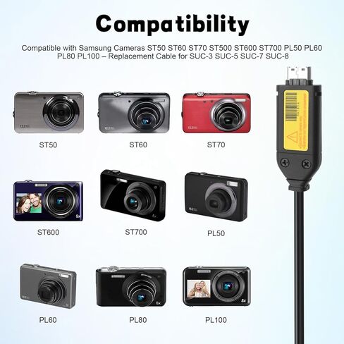 كابل شحن وبيانات USB-C بطول 5 أقدام متوافق مع كاميرات سامسونج ST50 ST60 ST70 ST500 ST600 ST700 PL50 PL60 PL80 PL100 - كابل بديل لـ SUC-3 SUC-5 SUC-7 SUC-8 in Kuwait