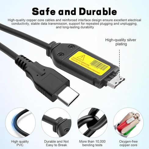 كابل شحن وبيانات USB-C بطول 5 أقدام متوافق مع كاميرات سامسونج ST50 ST60 ST70 ST500 ST600 ST700 PL50 PL60 PL80 PL100 - كابل بديل لـ SUC-3 SUC-5 SUC-7 SUC-8 in Kuwait