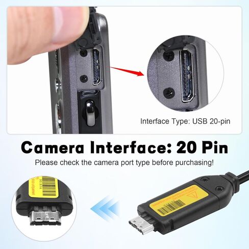 كابل شحن وبيانات USB-C بطول 5 أقدام متوافق مع كاميرات سامسونج ST50 ST60 ST70 ST500 ST600 ST700 PL50 PL60 PL80 PL100 - كابل بديل لـ SUC-3 SUC-5 SUC-7 SUC-8 in Kuwait
