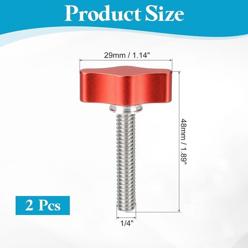PATIKIL Clamping Screw Knob 1/4" x 1.89", 2Pcs Aluminum Alloy t Shaped Camera Thumb Screws for DSLR Flash Bracket Photography Light Stand Adapter Action Sports Camera Mounting System, Red in Saudi Arabia
