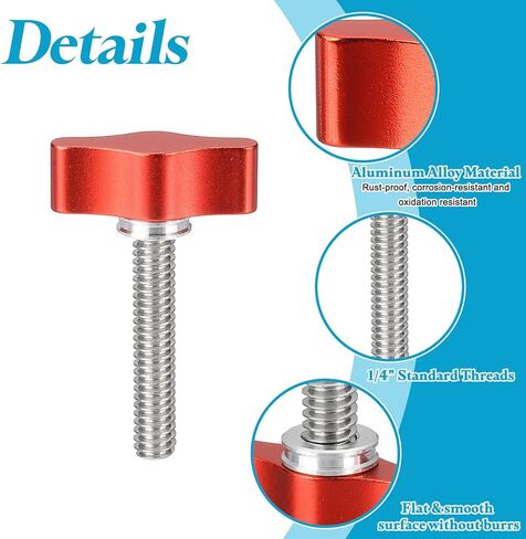 PATIKIL Clamping Screw Knob 1/4" x 1.89", 2Pcs Aluminum Alloy t Shaped Camera Thumb Screws for DSLR Flash Bracket Photography Light Stand Adapter Action Sports Camera Mounting System, Red in Saudi Arabia