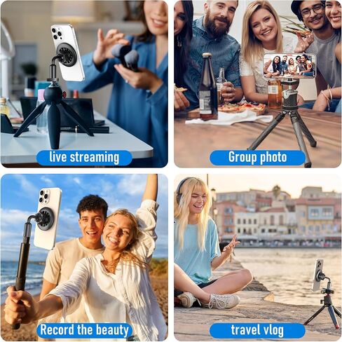 Magnetic Tripod Mount for MagSafe, Metal Arm Adapter with 1/4"-20 Hole for iPhone 17 16 15 14 13 12, Reinforced Base for Portrait Mode & Vlogging, Fits All Phones in Kuwait