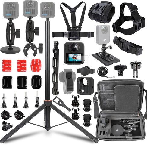 مجموعة ملحقات PellKing لـ Gopro Max2، تتضمن حقيبة حمل مع حزام، حامل ثلاثي القوائم لعصا سيلفي 135 سم، حامل المقود، حامل مغناطيسي، 4 قطع من حزام الجسم، حافظة سيليكون، ملصق لاصق وغيرها in Saudi Arabia