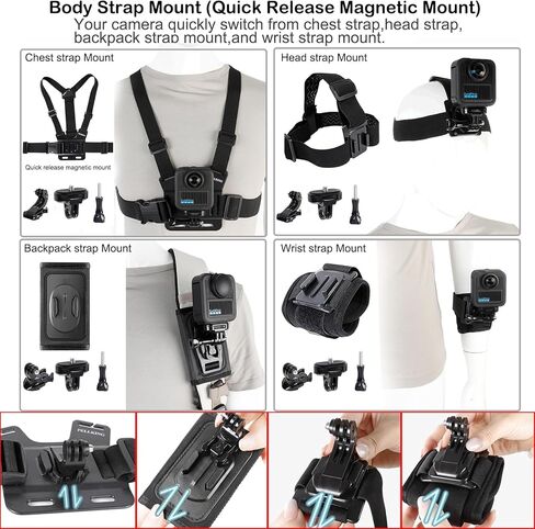 مجموعة ملحقات PellKing لـ Gopro Max2، تتضمن حقيبة حمل مع حزام، حامل ثلاثي القوائم لعصا سيلفي 135 سم، حامل المقود، حامل مغناطيسي، 4 قطع من حزام الجسم، حافظة سيليكون، ملصق لاصق وغيرها in Saudi Arabia