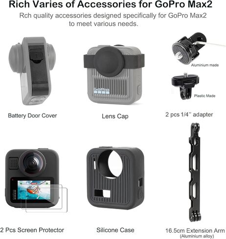 مجموعة ملحقات PellKing لـ Gopro Max2، تتضمن حقيبة حمل مع حزام، حامل ثلاثي القوائم لعصا سيلفي 135 سم، حامل المقود، حامل مغناطيسي، 4 قطع من حزام الجسم، حافظة سيليكون، ملصق لاصق وغيرها in Saudi Arabia