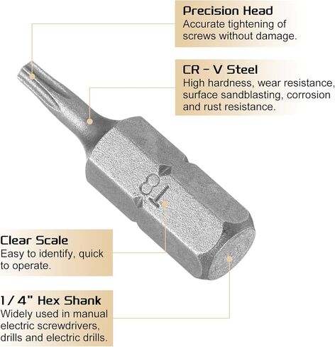 HARFINGTON 10pcs Torx Screwdriver Bit 1/4" Hex Shank T8 Head 1" Length CR-V Steel 6 Point Security Drill Bits for Repair Work Electric Screw Driver in Saudi Arabia