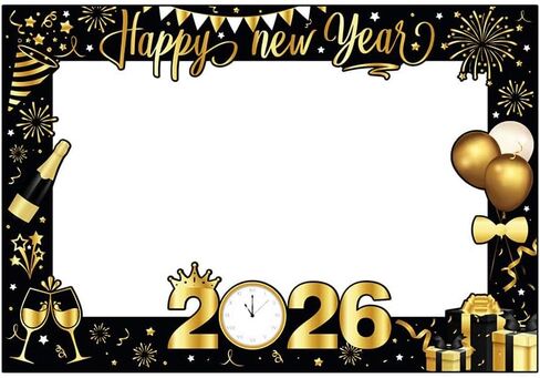 mdgfge 2026 Happy New Year Photo Booth Frame 2026 Black Gold Eve Photo Booth Selfie Picture Props Decoration for New Year Eve Christmas Celebrations Party Supplies in Saudi Arabia