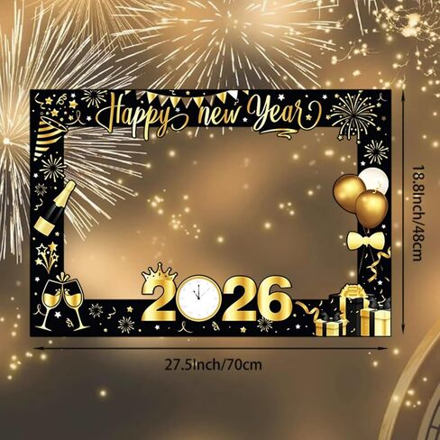 mdgfge 2026 Happy New Year Photo Booth Frame 2026 Black Gold Eve Photo Booth Selfie Picture Props Decoration for New Year Eve Christmas Celebrations Party Supplies in Saudi Arabia