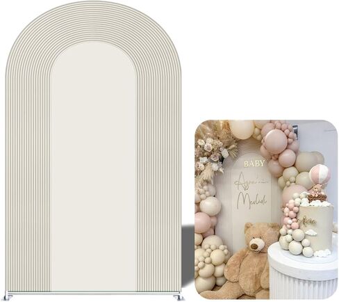Ripples Arch Backdrop Cover Spandex Background for Baby Birthday Baby Shower Wedding Party Decoration (Beige Ripples,7.2x4ft) in Kuwait