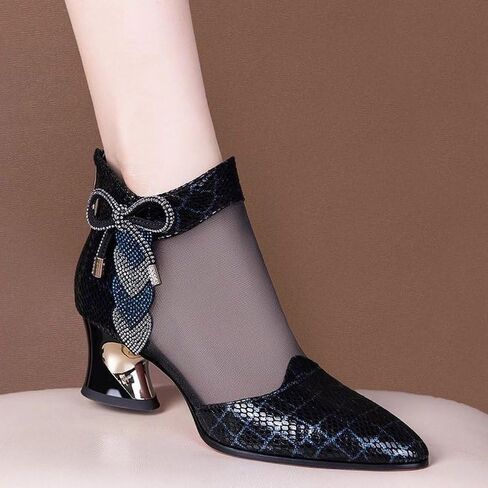 Women's Chunky Heeled Sandals, Pointed Toe Contrast Mesh Breathable High Heels, Women's Zip Back Boots in Saudi Arabia
