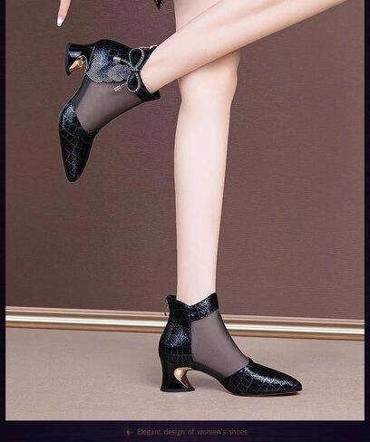 Women's Chunky Heeled Sandals, Pointed Toe Contrast Mesh Breathable High Heels, Women's Zip Back Boots in Saudi Arabia