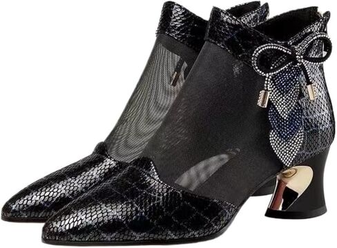 Women's Chunky Heeled Sandals, Pointed Toe Contrast Mesh Breathable High Heels, Women's Zip Back Boots in Saudi Arabia