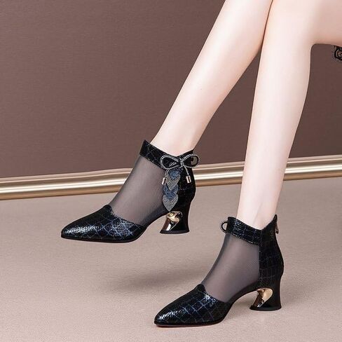 Women's Chunky Heeled Sandals, Pointed Toe Contrast Mesh Breathable High Heels, Women's Zip Back Boots in Saudi Arabia