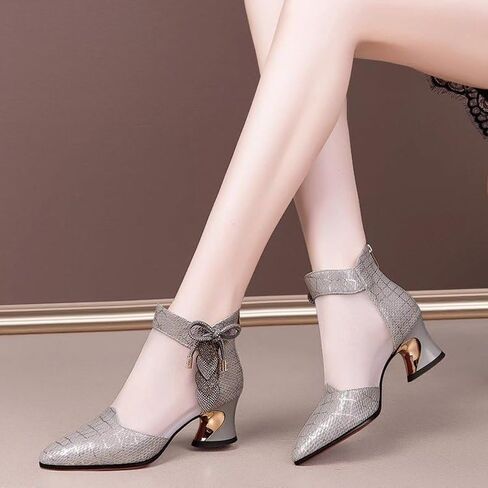 Women's Chunky Heeled Sandals, Pointed Toe Contrast Mesh Breathable High Heels, Women's Zip Back Boots in Saudi Arabia