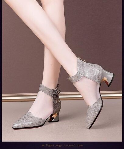 Women's Chunky Heeled Sandals, Pointed Toe Contrast Mesh Breathable High Heels, Women's Zip Back Boots in Saudi Arabia